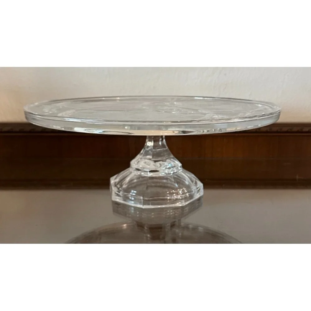 Vintage Tuthill Hawkes Cut Glass‎ Cake Stand: Frosted Fruit Design 11.5''